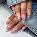Press-On Nails 3D Floral Turquoise Set of 24