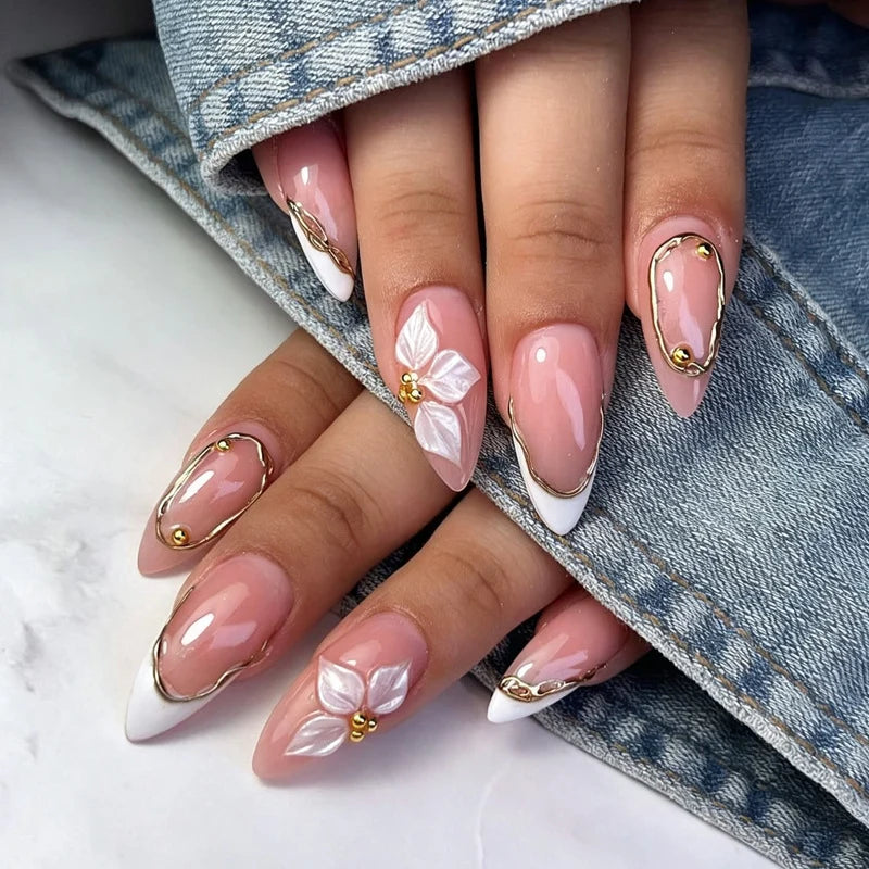 Press-On Nails 3D Floral Turquoise Set of 24