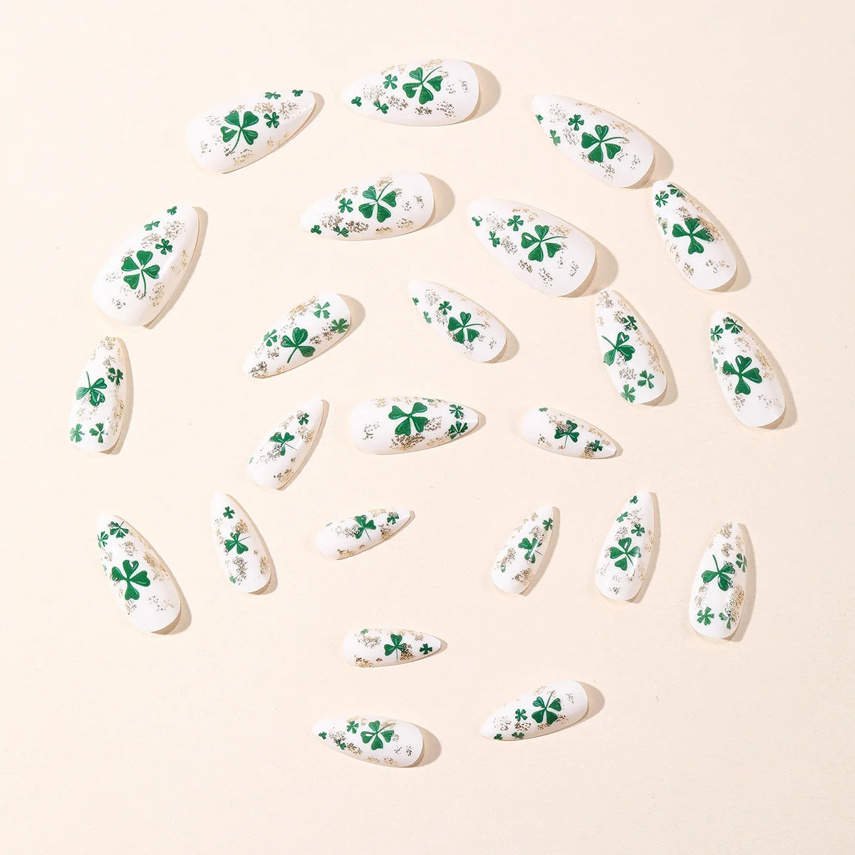 Press-On Nails 3D Shamrock & Gold Accents Self-Adhesive