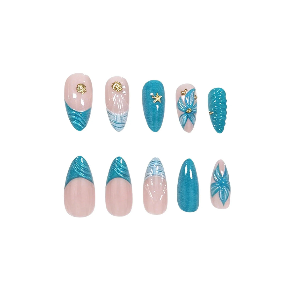 Press-On Nails Acrylic Dark Green Marble