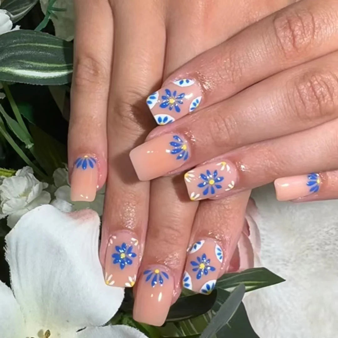 Press-On Nails Acrylic Floral Chip-Resistant