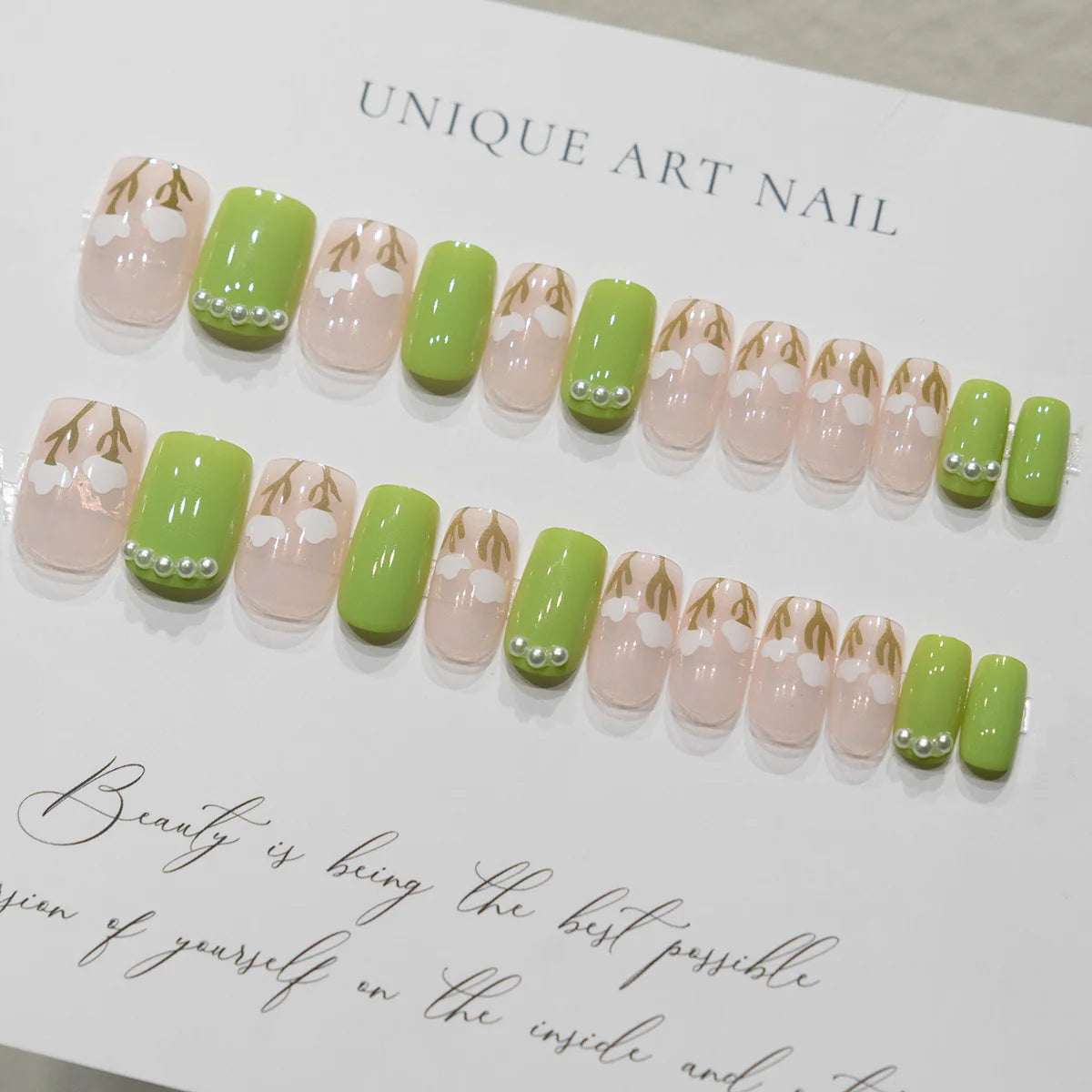 Press-On Nails Acrylic Floral Design Easy Apply