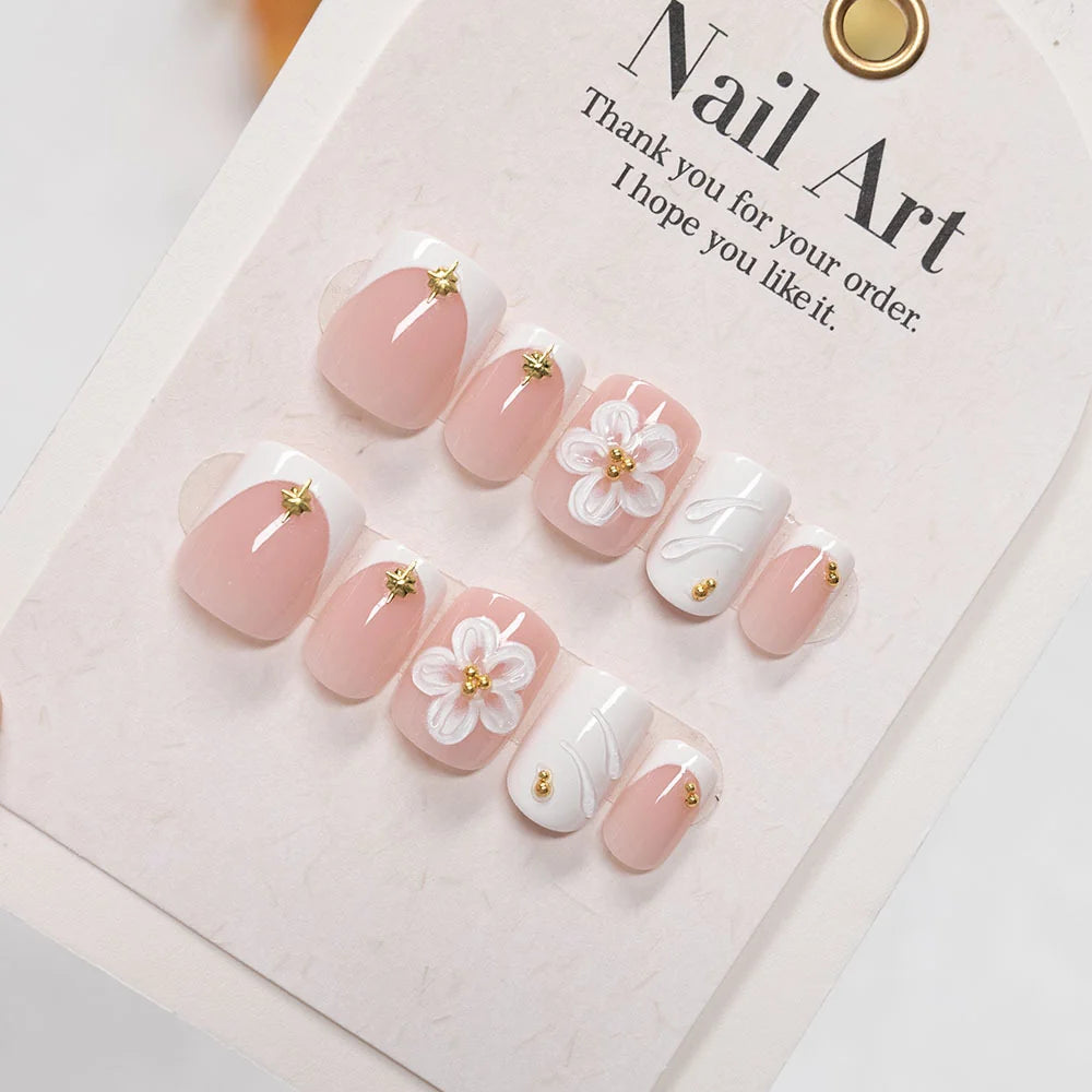 Press-On Nails Acrylic Floral Embellishments Glue-Free