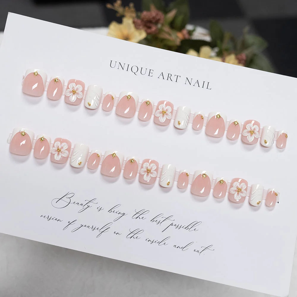 Press-On Nails Acrylic Floral Embellishments Glue-Free
