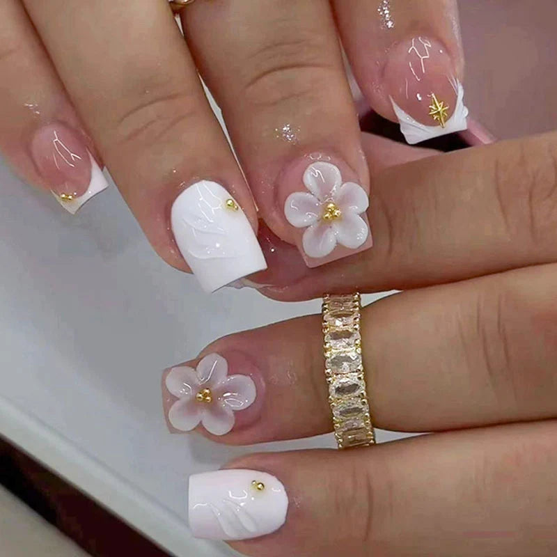 Press-On Nails Acrylic Floral Embellishments Glue-Free