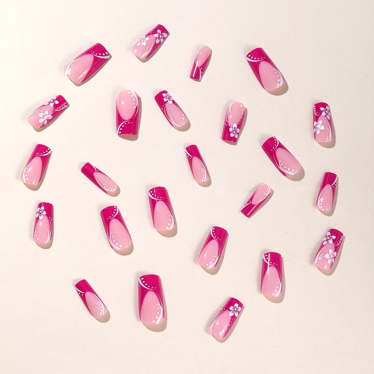 Press-On Nails Acrylic Floral French Tip