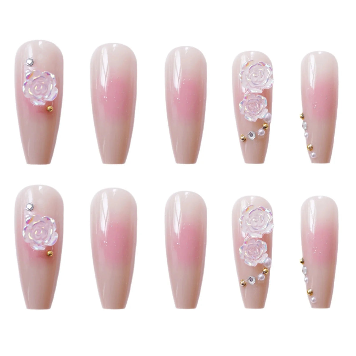 Press-On Nails Acrylic Floral Glue-On & Reusable