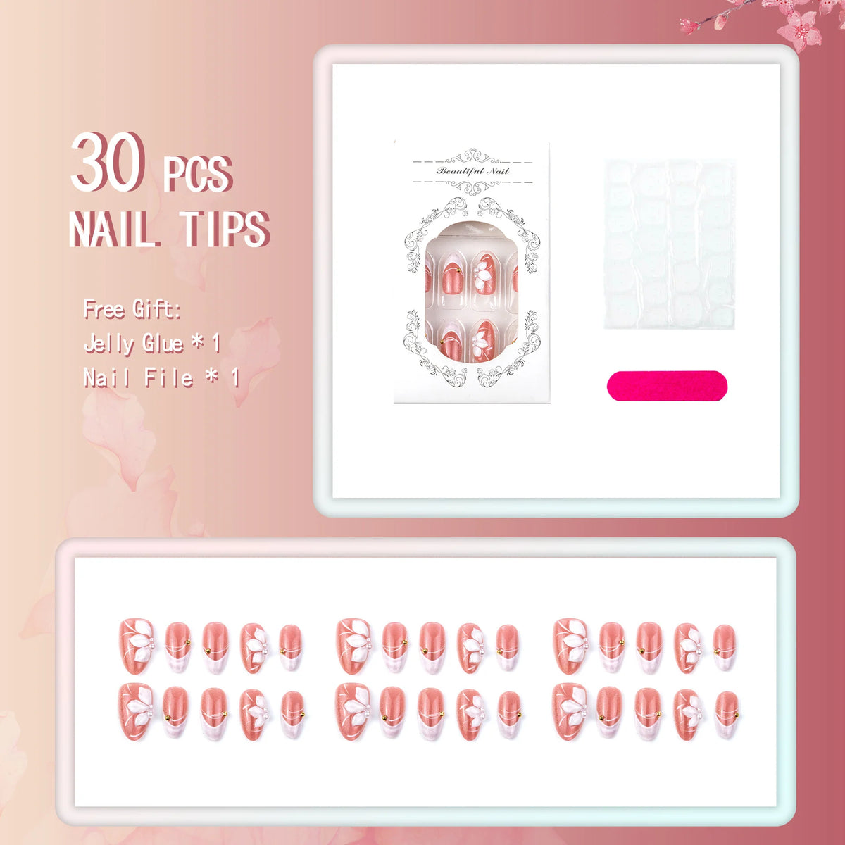 Press-On Nails Acrylic Floral Long-Lasting Wear