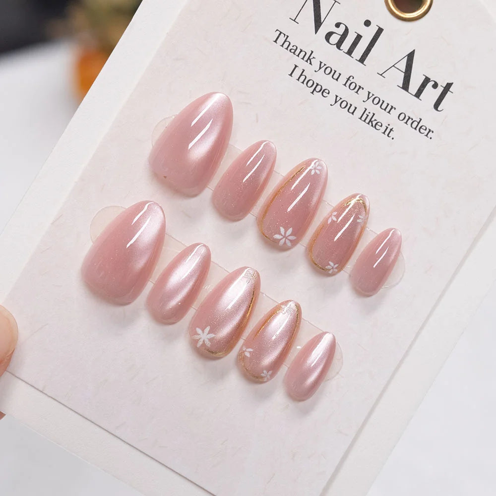 Press-On Nails Acrylic Floral Reusable
