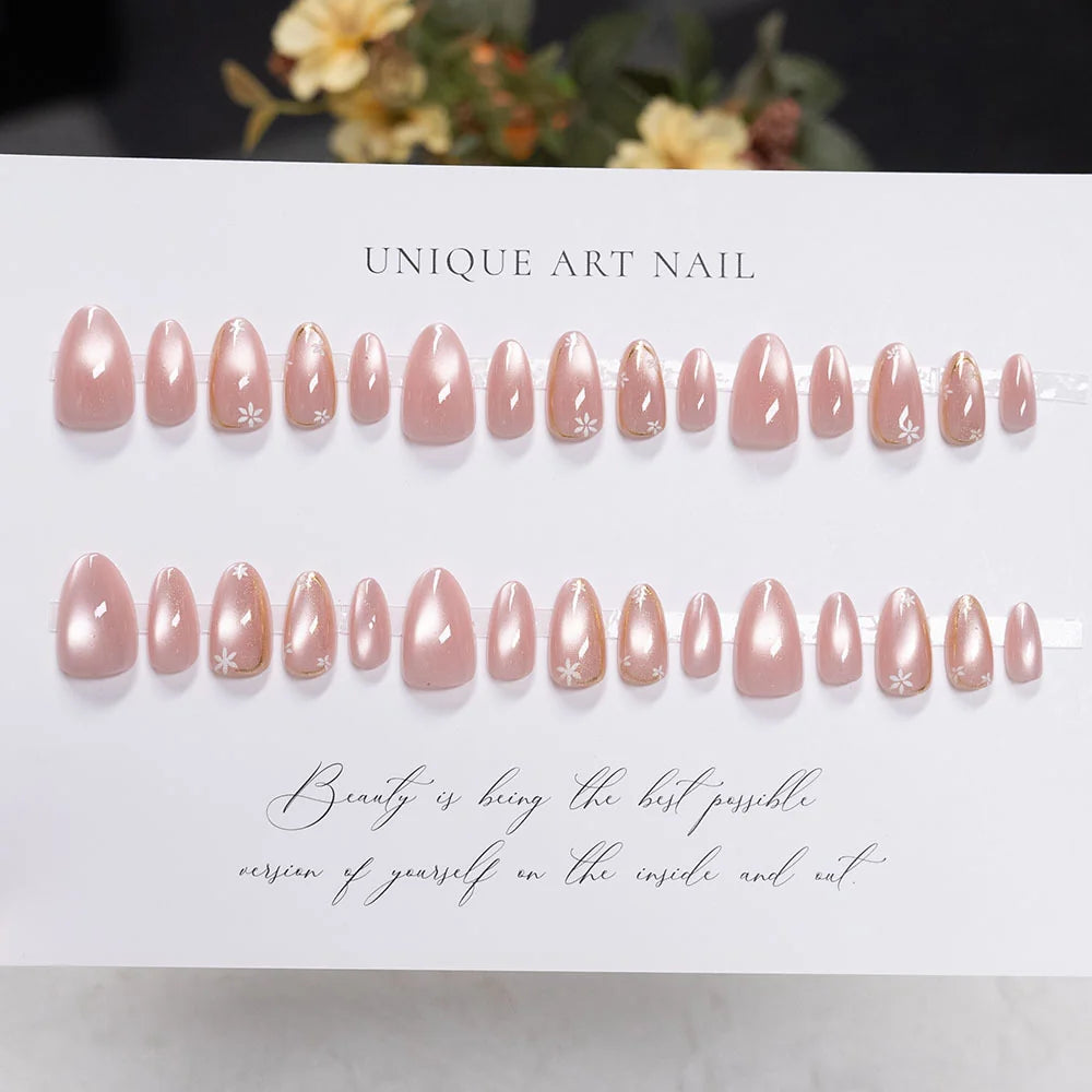 Press-On Nails Acrylic Floral Reusable