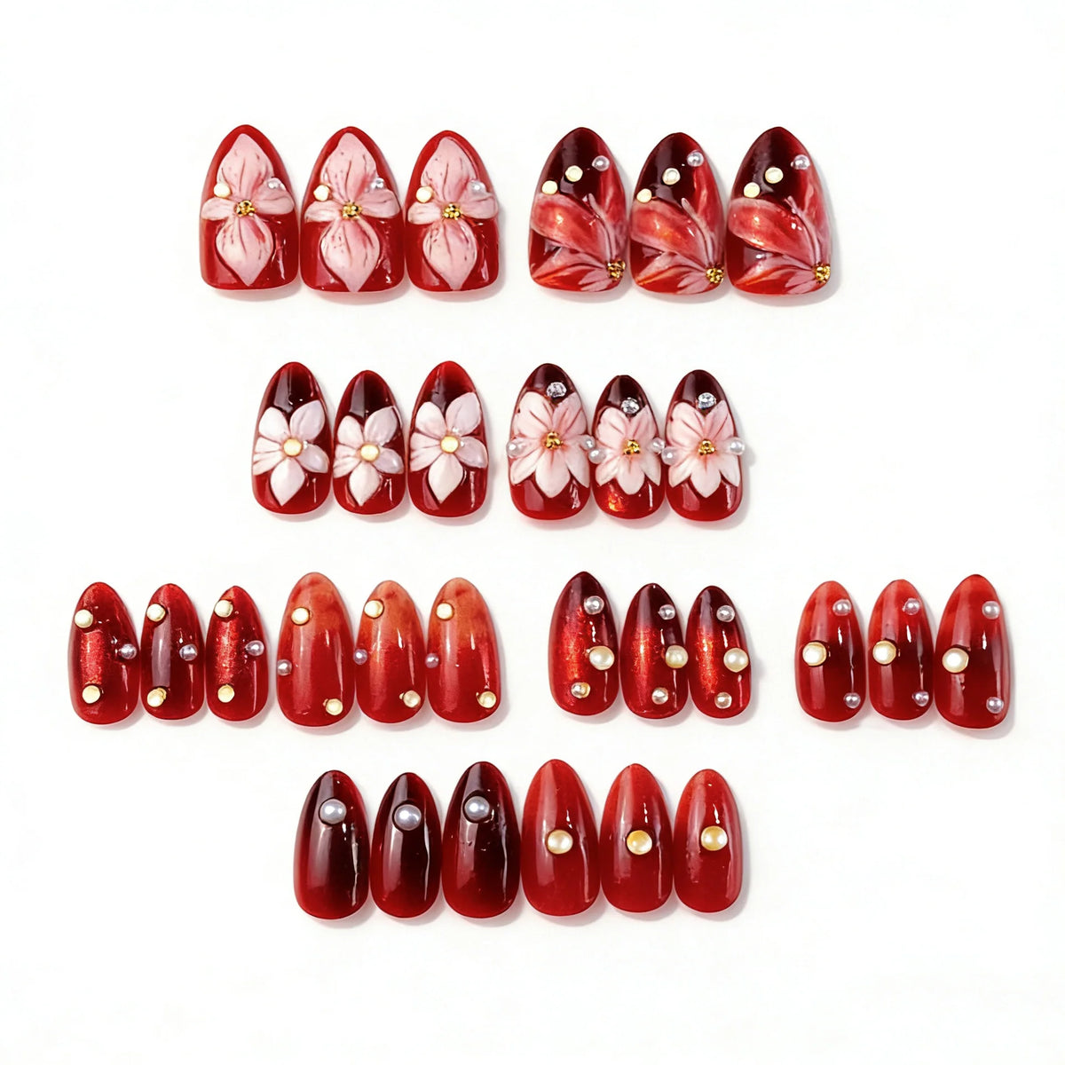 Press-On Nails Acrylic Floral Reusable & Easy Application