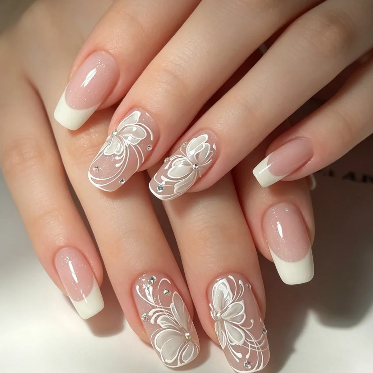 Press-On Nails Acrylic Floral Set of 24