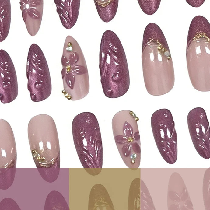 Press-On Nails Acrylic Floral Set of 24