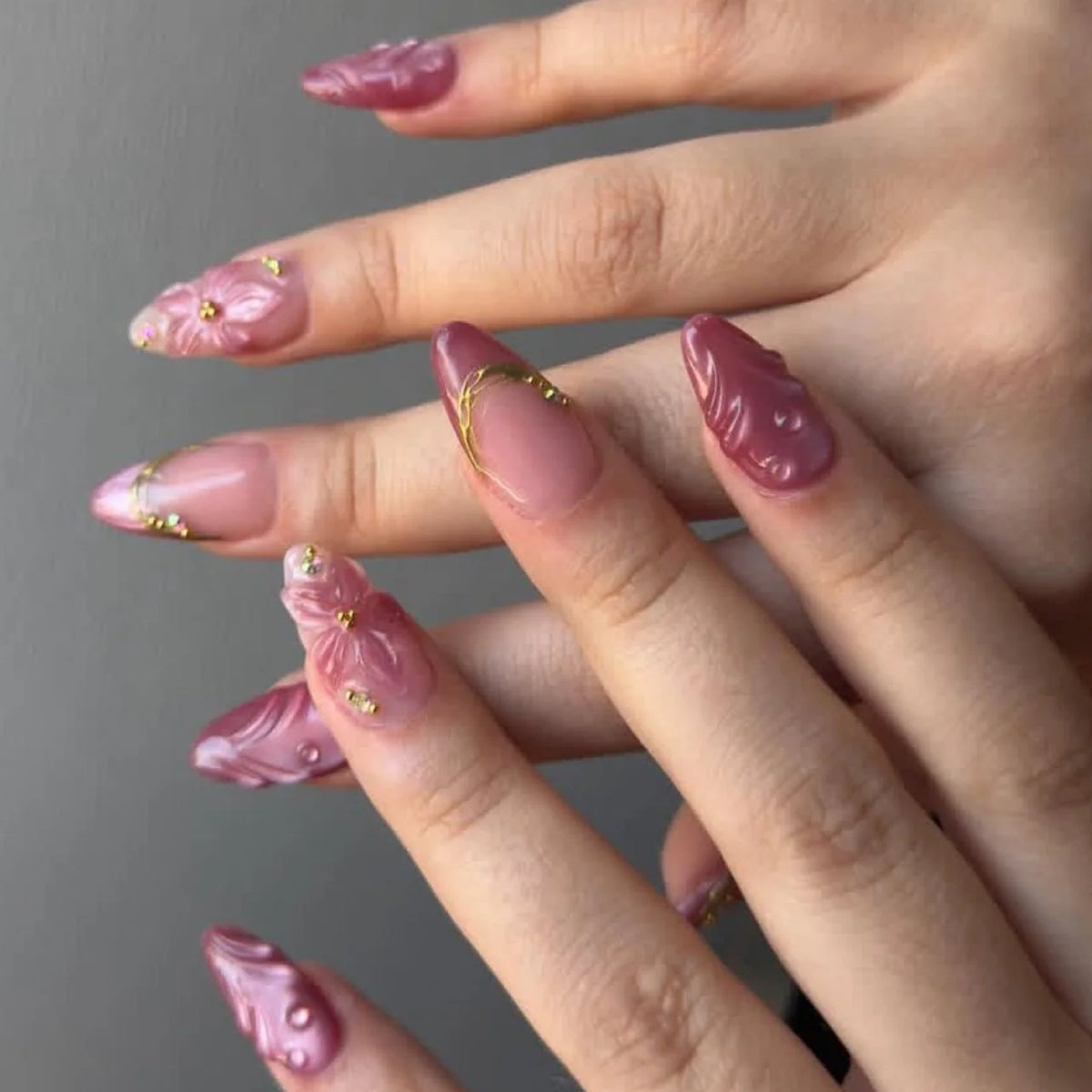 Press-On Nails Acrylic Floral Set of 24