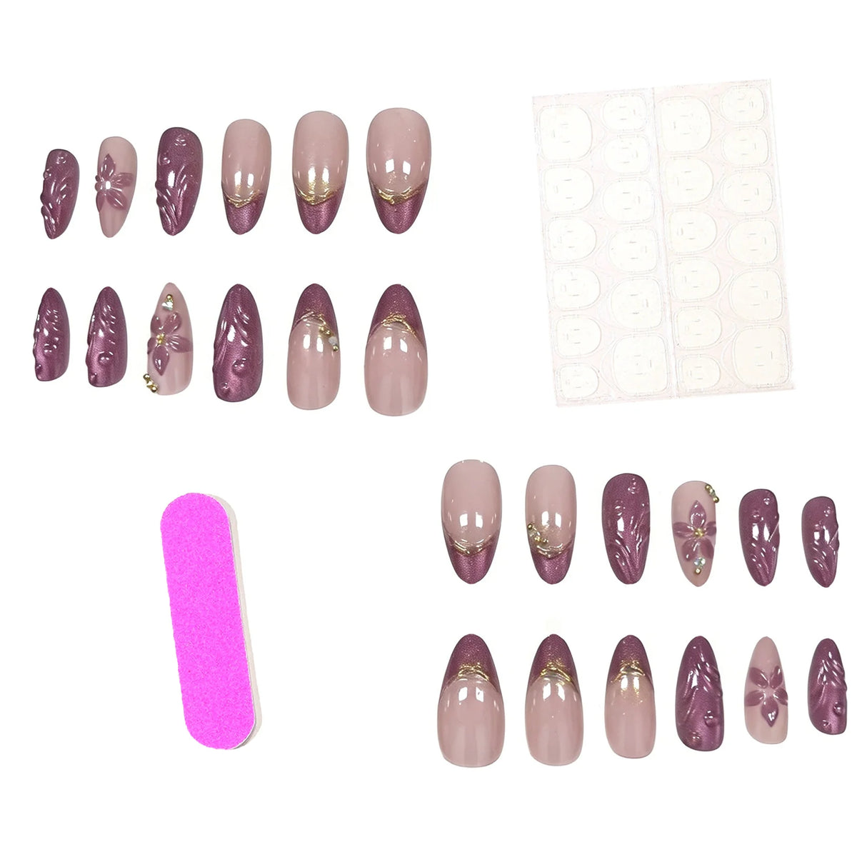 Press-On Nails Acrylic Floral Set of 24