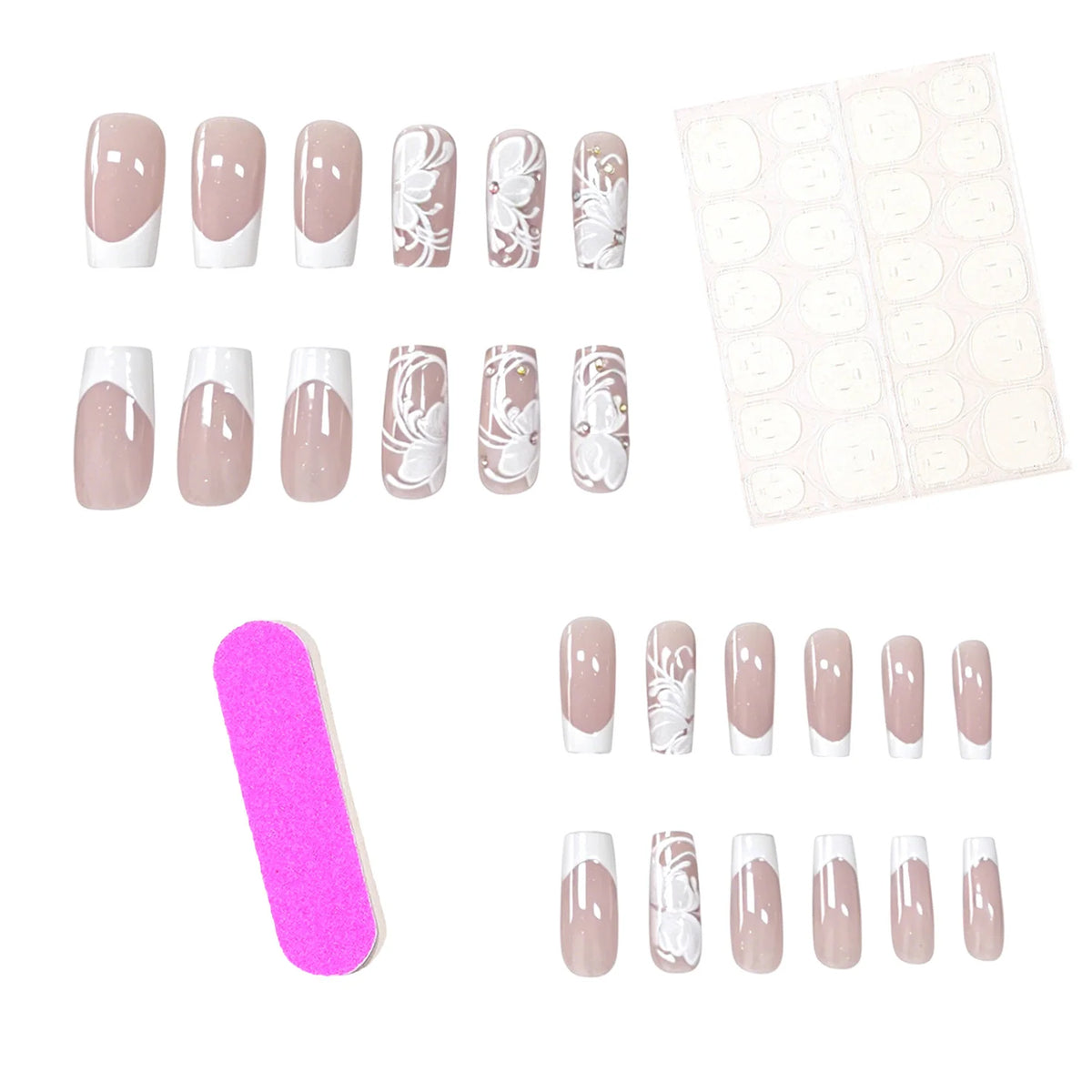 Press-On Nails Acrylic Floral Set of 24