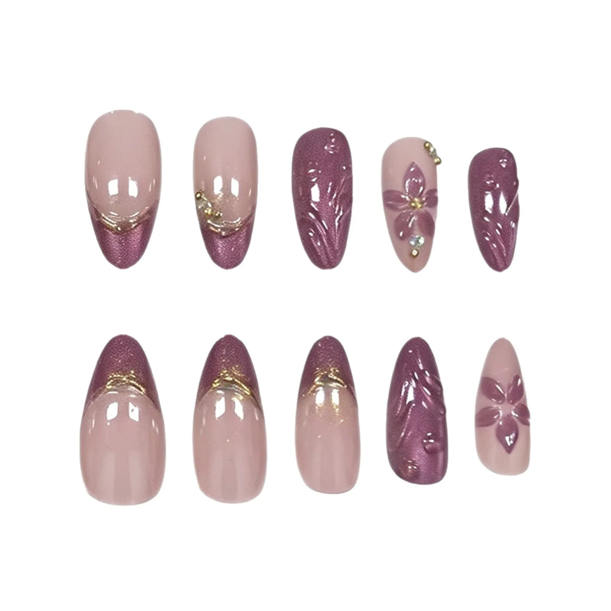 Press-On Nails Acrylic Floral Set of 24