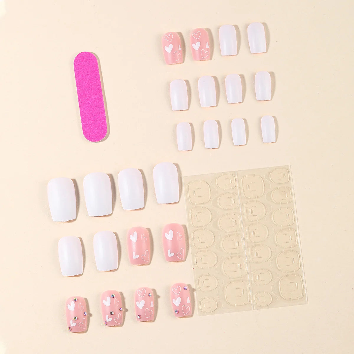 Press-On Nails Acrylic Heart-Accent Long-Lasting