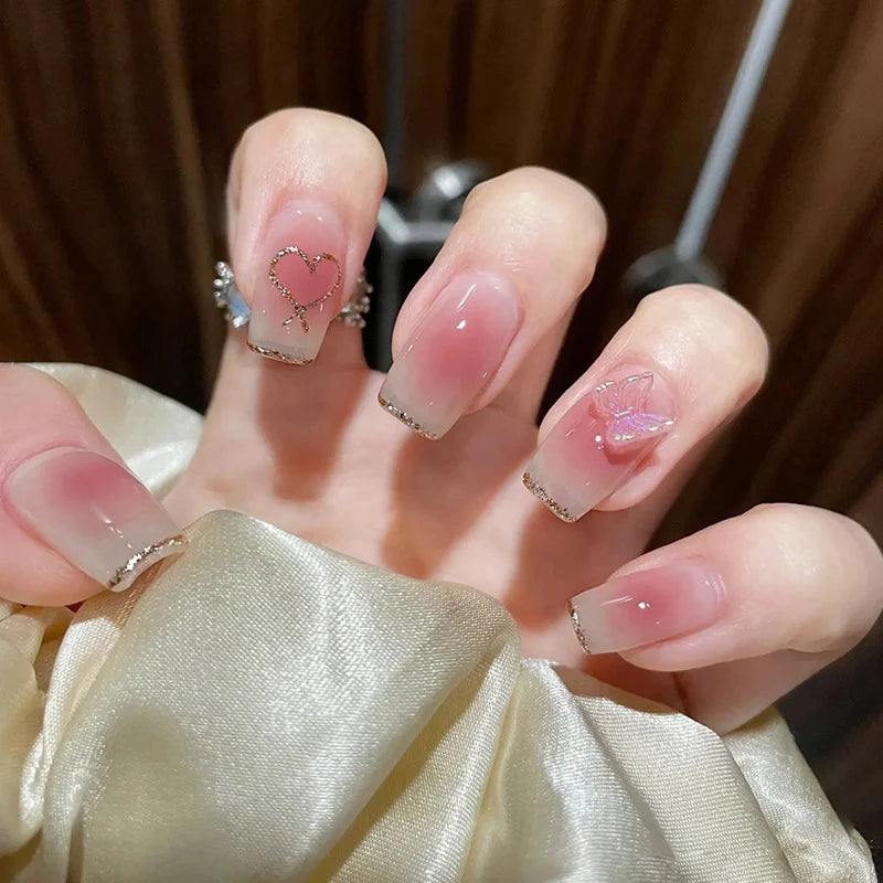 Press-On Nails Acrylic Hearts & Butterfly Glue-On