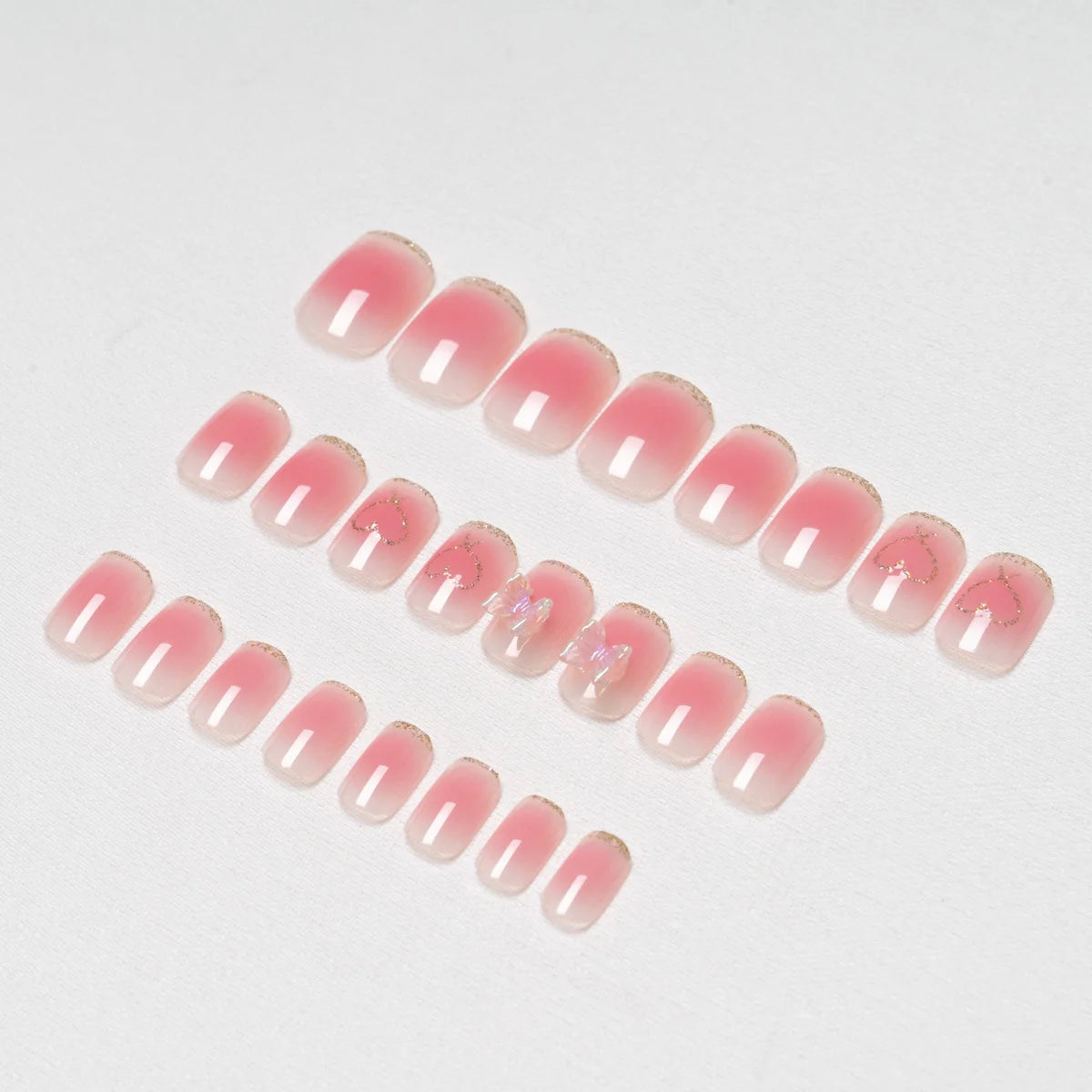 Press-On Nails Acrylic Hearts & Butterfly Glue-On
