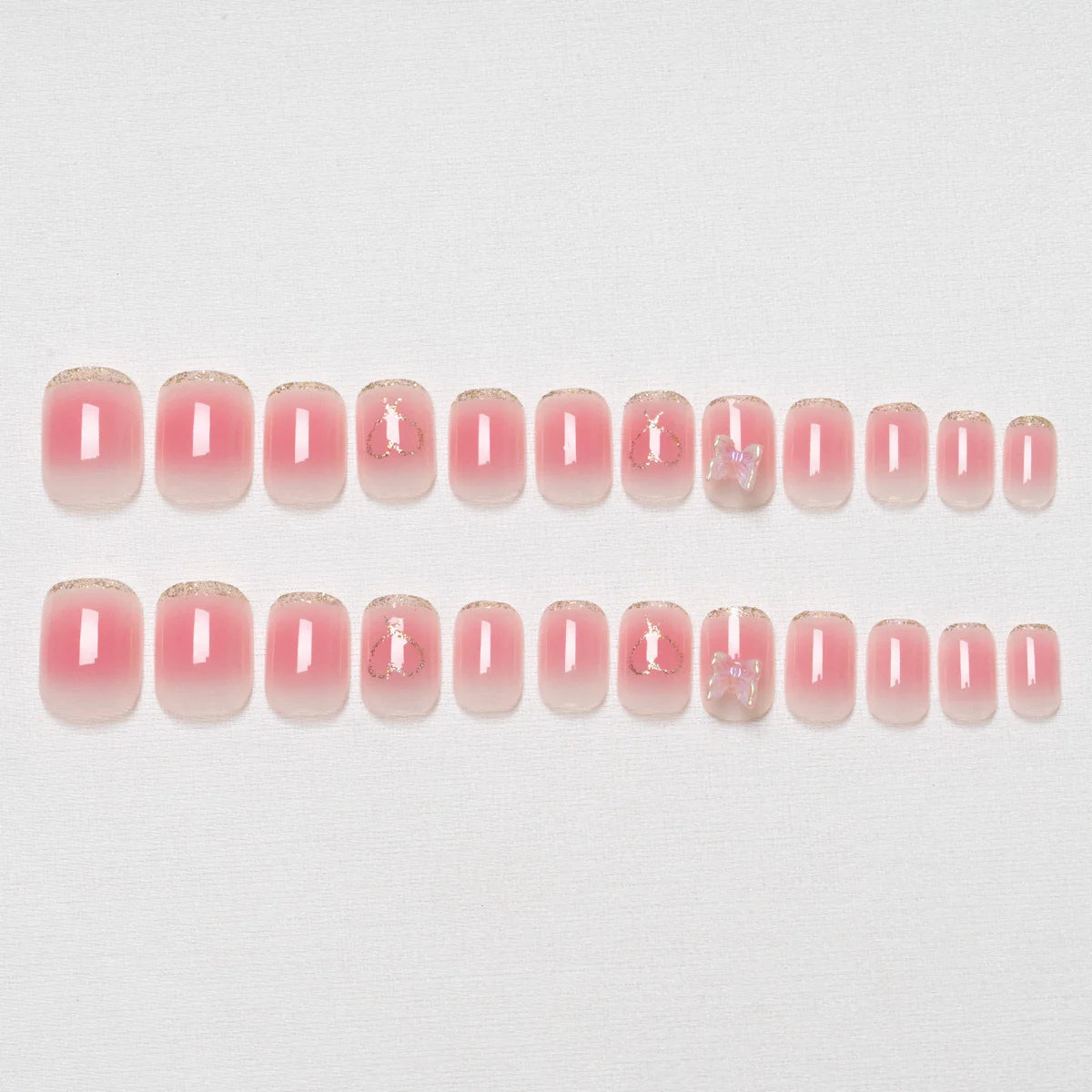 Press-On Nails Acrylic Hearts & Butterfly Glue-On