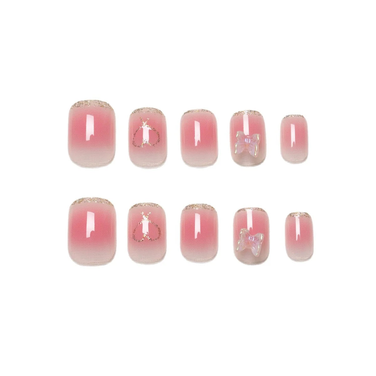 Press-On Nails Acrylic Hearts & Butterfly Glue-On
