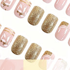Press-On Nails Acrylic Leaf Design Gold Accents