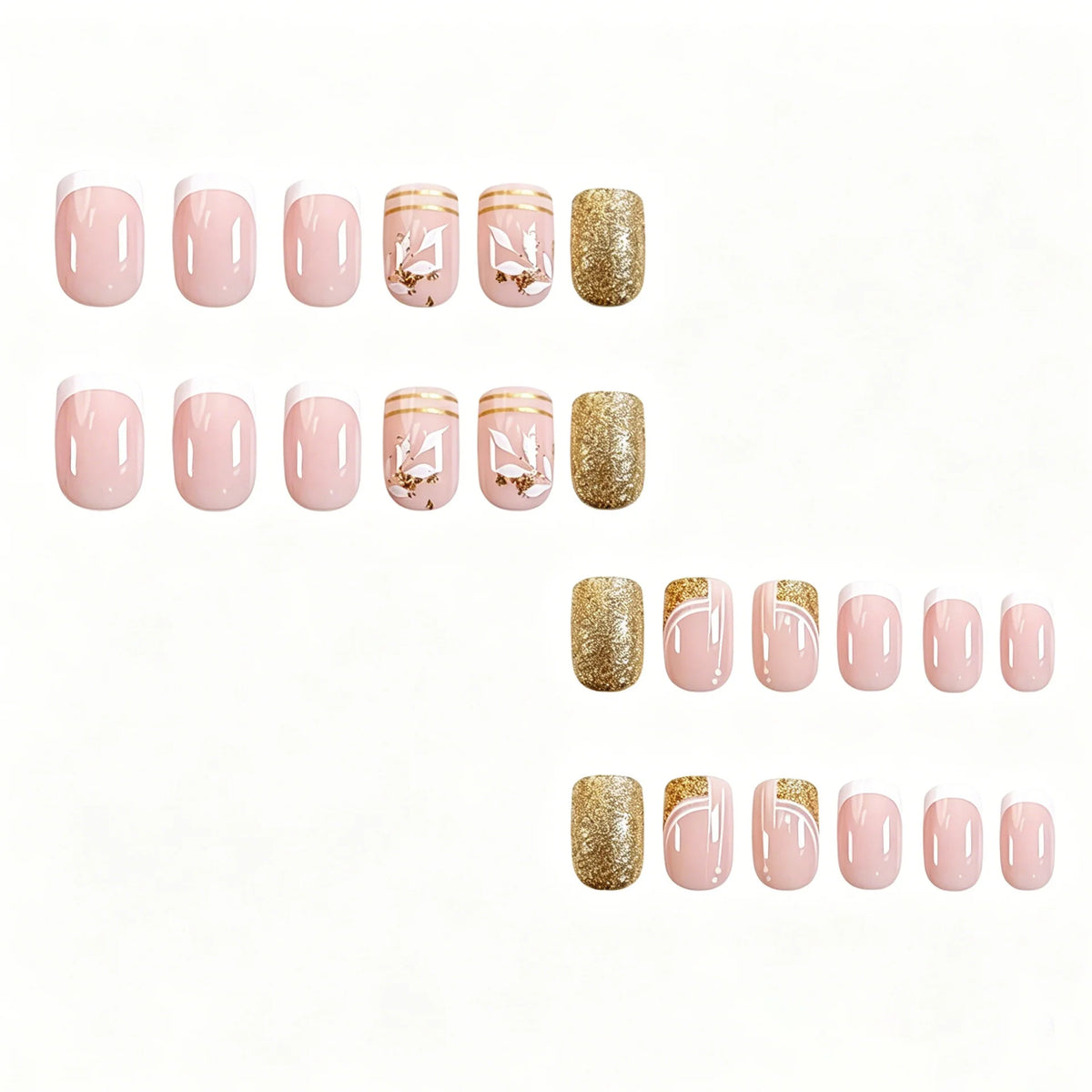 Press-On Nails Acrylic Leaf Design Gold Accents