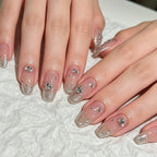 Press-On Nails Acrylic Marble Design Rhinestone Set of 24