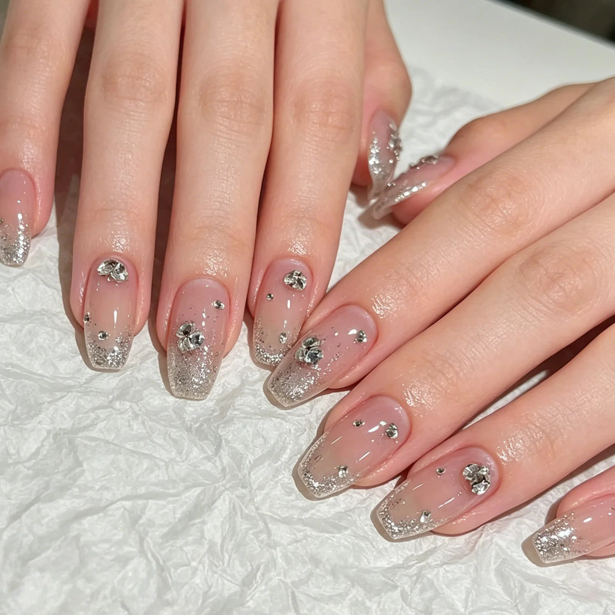 Press-On Nails Acrylic Marble Design Rhinestone Set of 24