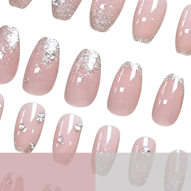 Press-On Nails Acrylic Marble Design Rhinestone Set of 24
