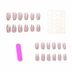 Press-On Nails Acrylic Marble Design Rhinestone Set of 24