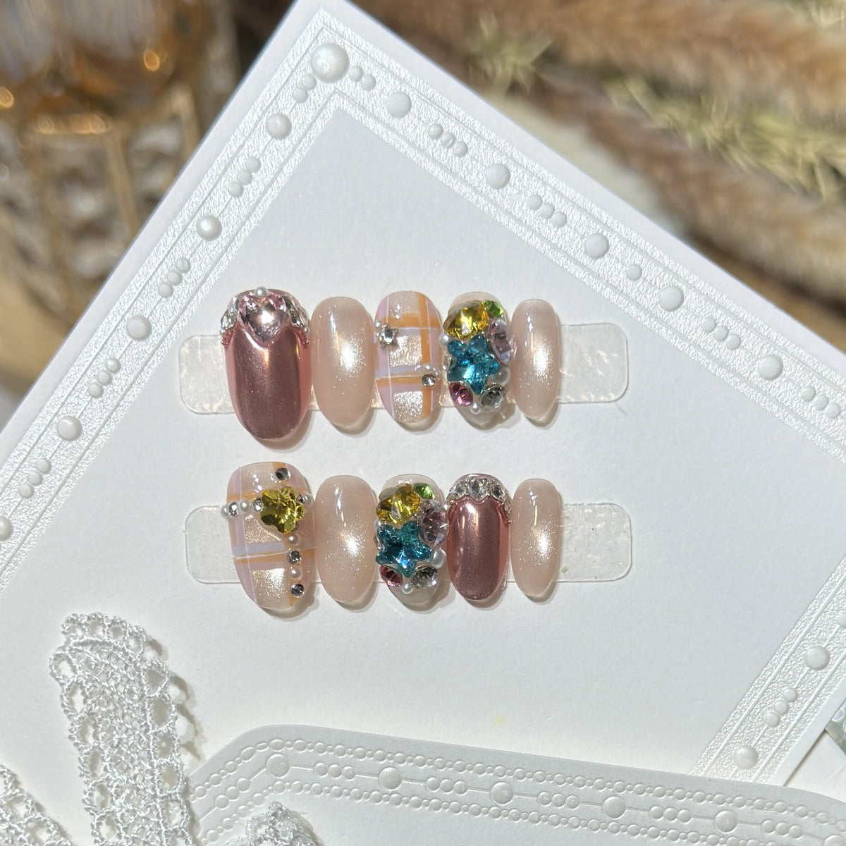 Press-On Nails Acrylic Oval Jewel Accents Reusable