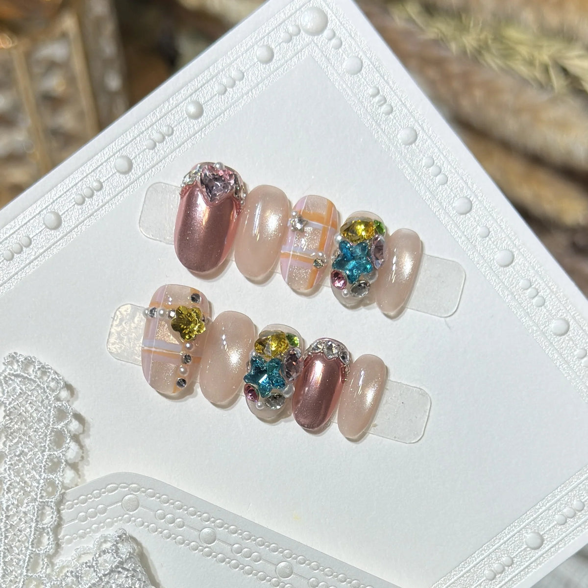 Press-On Nails Acrylic Oval Jewel Accents Reusable