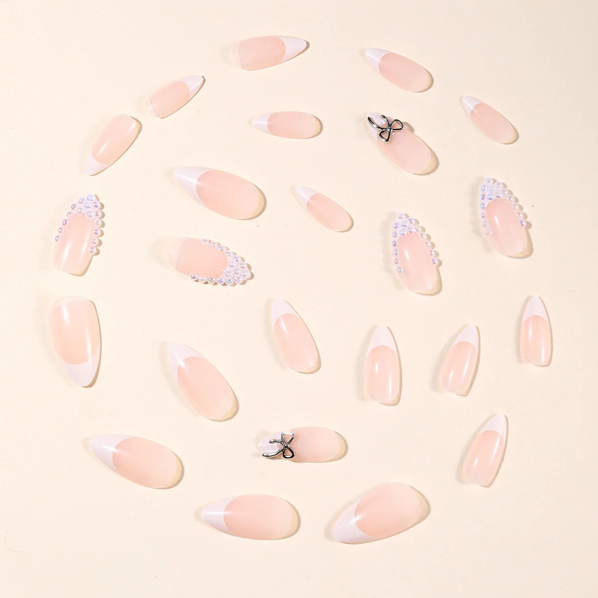 Press-On Nails Acrylic Stiletto Pearl Accents & Glossy Finish