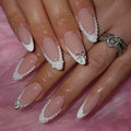 Press-On Nails Acrylic Stiletto Pearl Accents & Glossy Finish