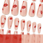 Press-On Nails Almond Glossy Red Lip Set of 24