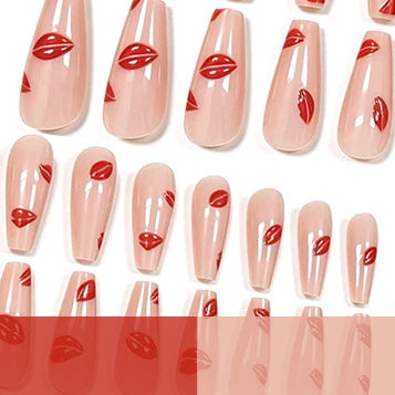 Press-On Nails Almond Glossy Red Lip Set of 24