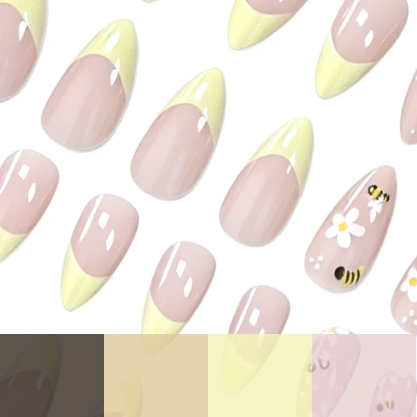 Press-On Nails Almond Shape Floral Bee Set of 24