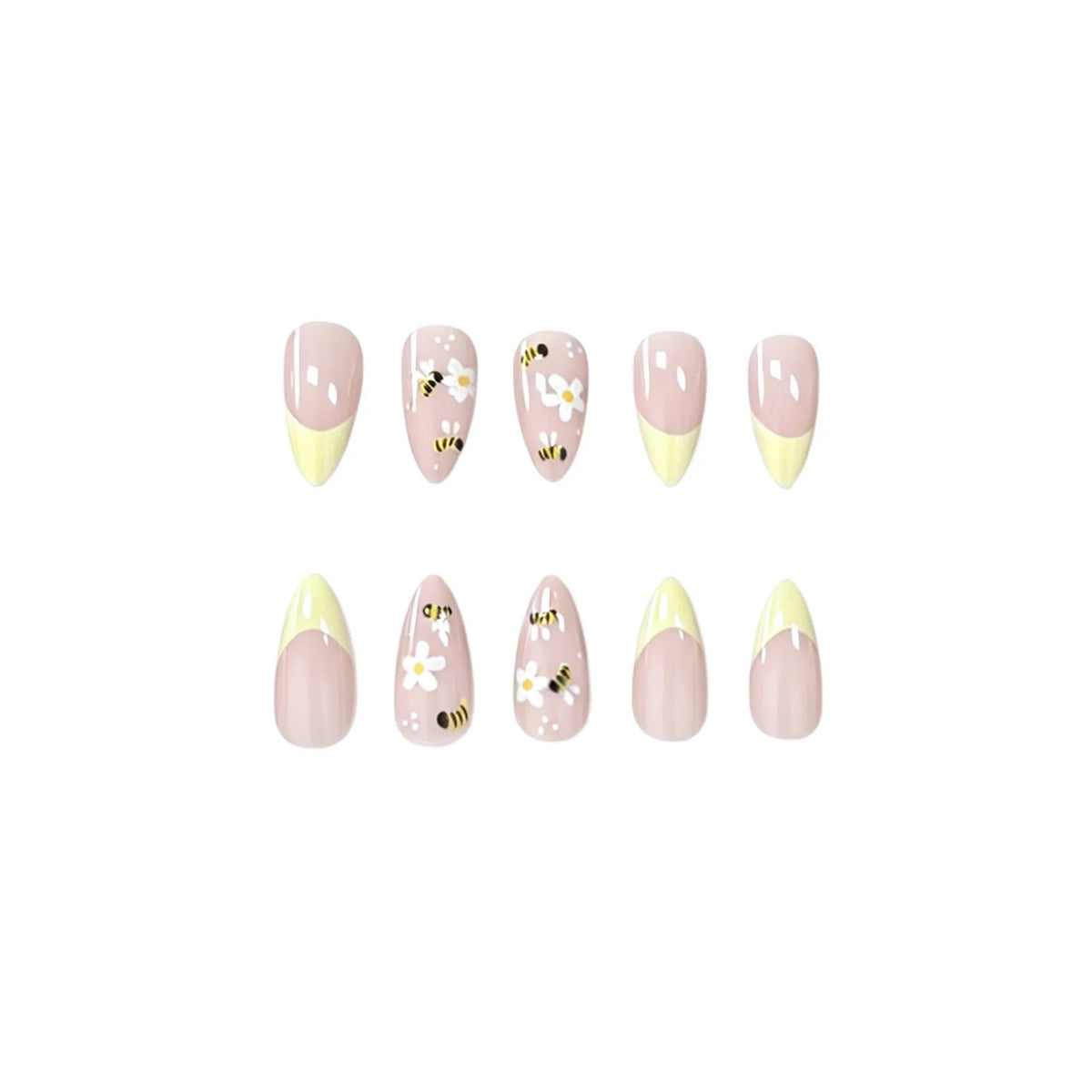 Press-On Nails Almond Shape Floral Bee Set of 24