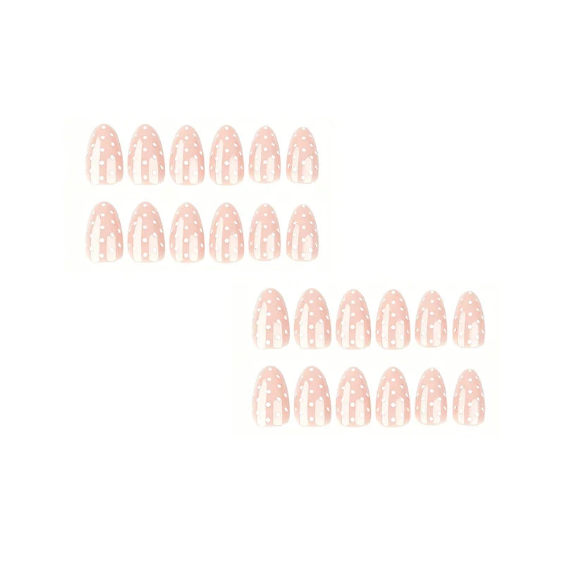 Press-On Nails Almond Shape Pink Polka Dot 24-Pack
