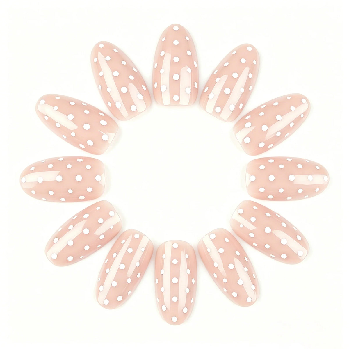 Press-On Nails Almond Shape Pink Polka Dot 24-Pack