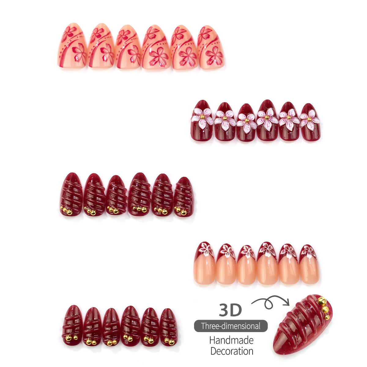 Press-On Nails Artisan Floral Reusable Includes Application Kit