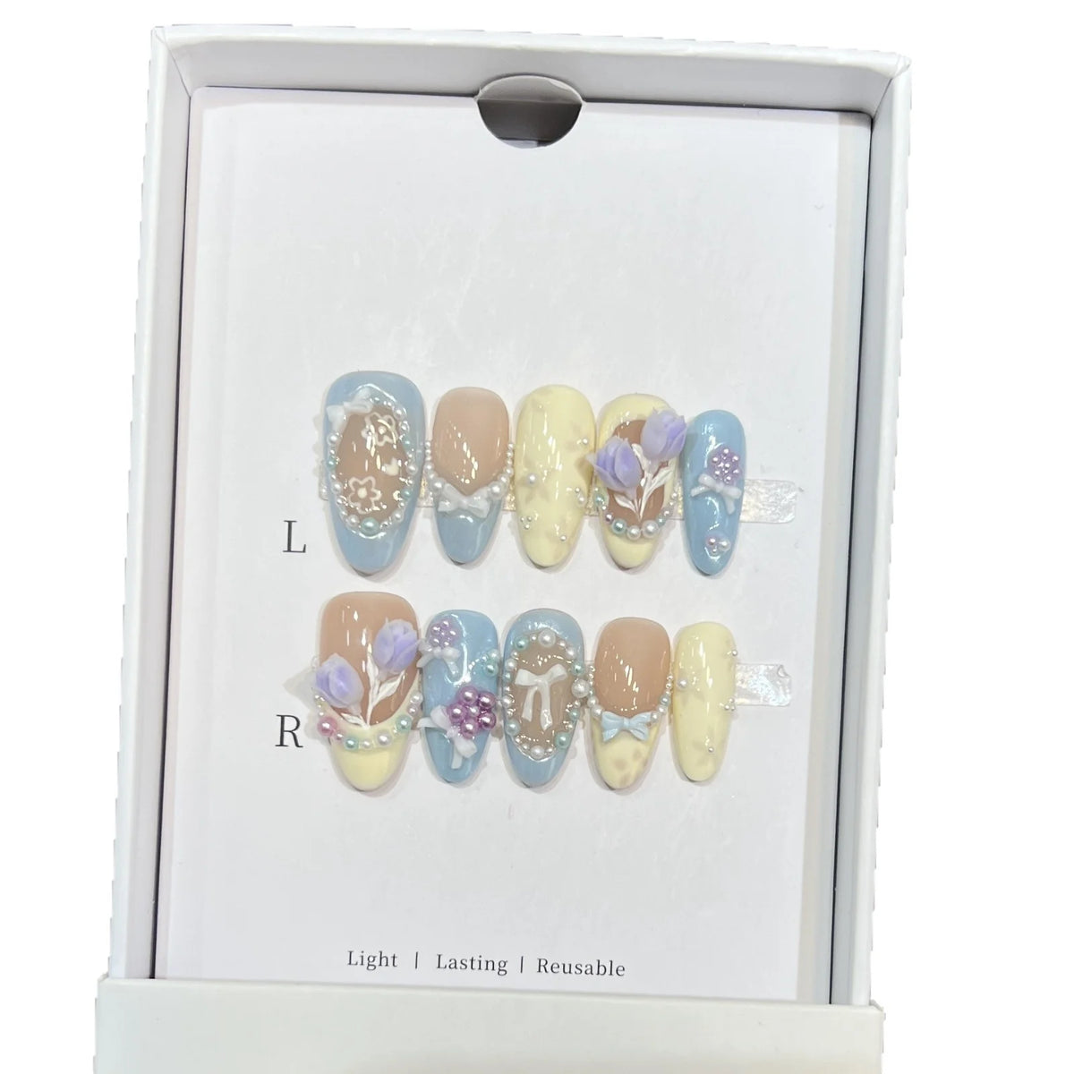 Press-On Nails Artistic Floral Adhesive & Reusable