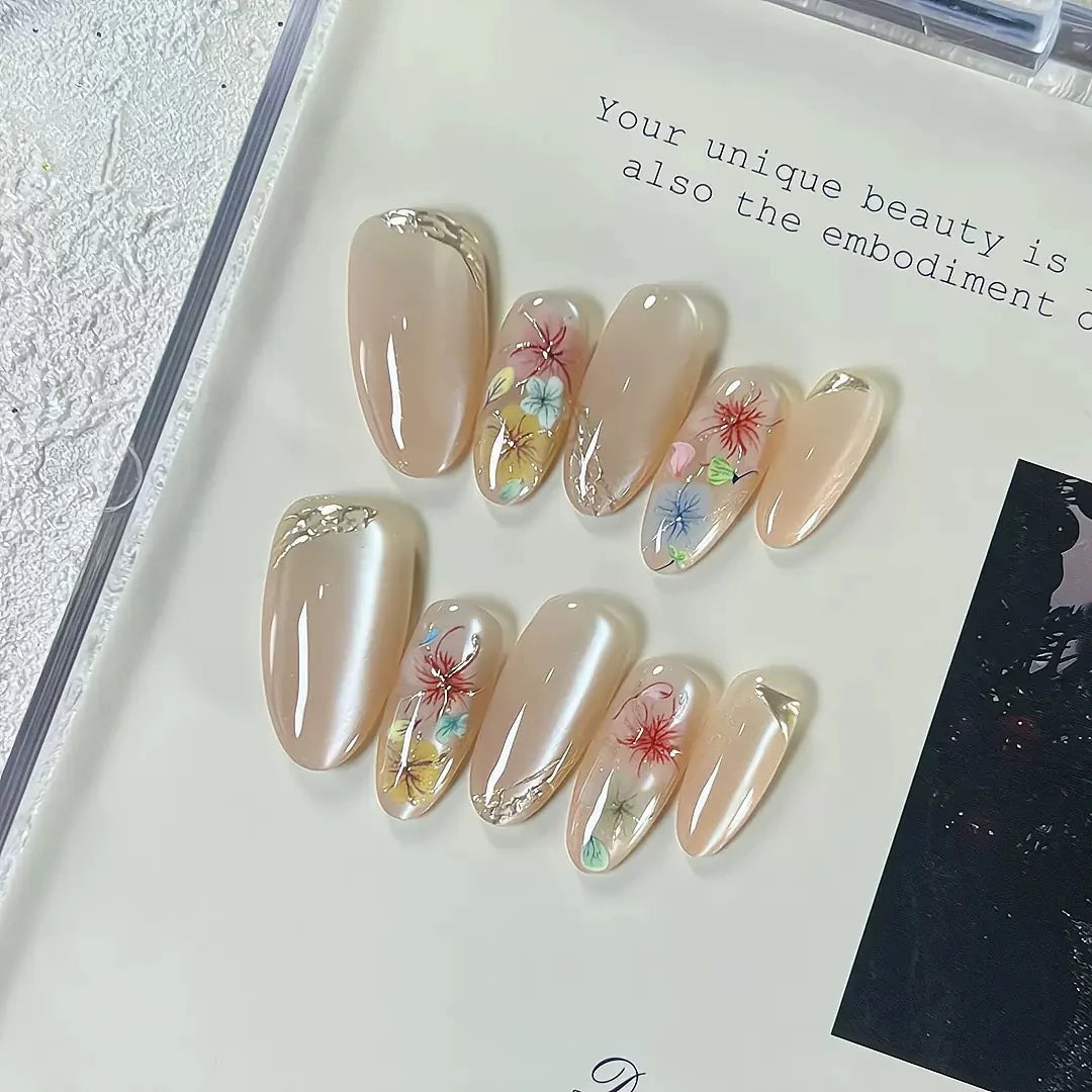 Press-On Nails Artistic Floral Easy Application