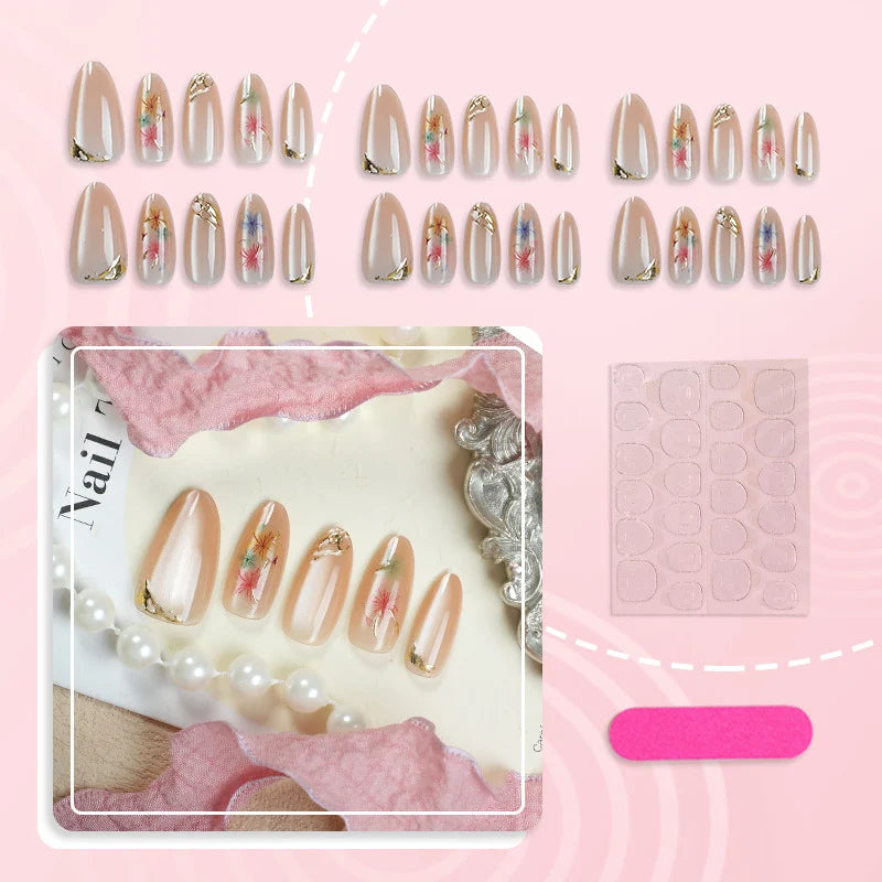 Press-On Nails Artistic Floral Easy Application