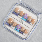Press-On Nails Artistic Floral French Reusable
