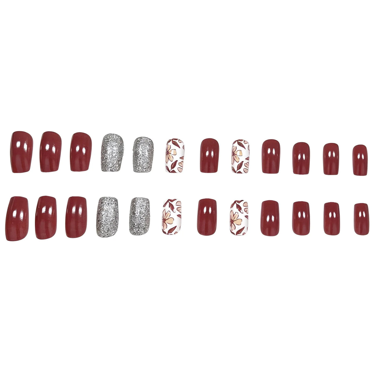 Press-On Nails Artistic Floral Glossy Set of 24