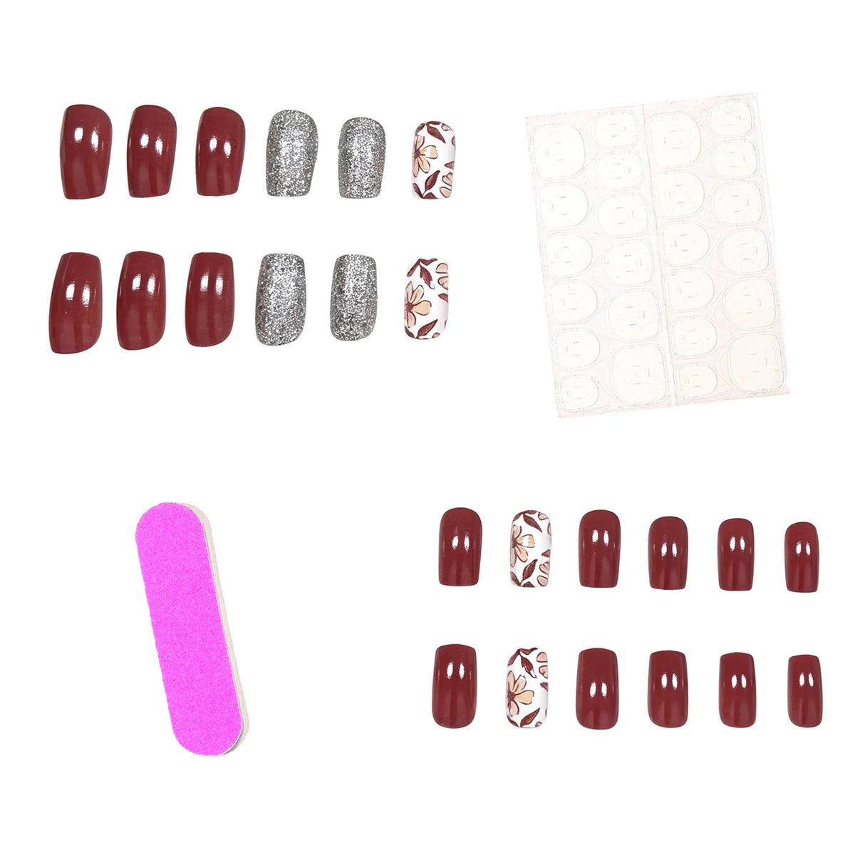 Press-On Nails Artistic Floral Glossy Set of 24