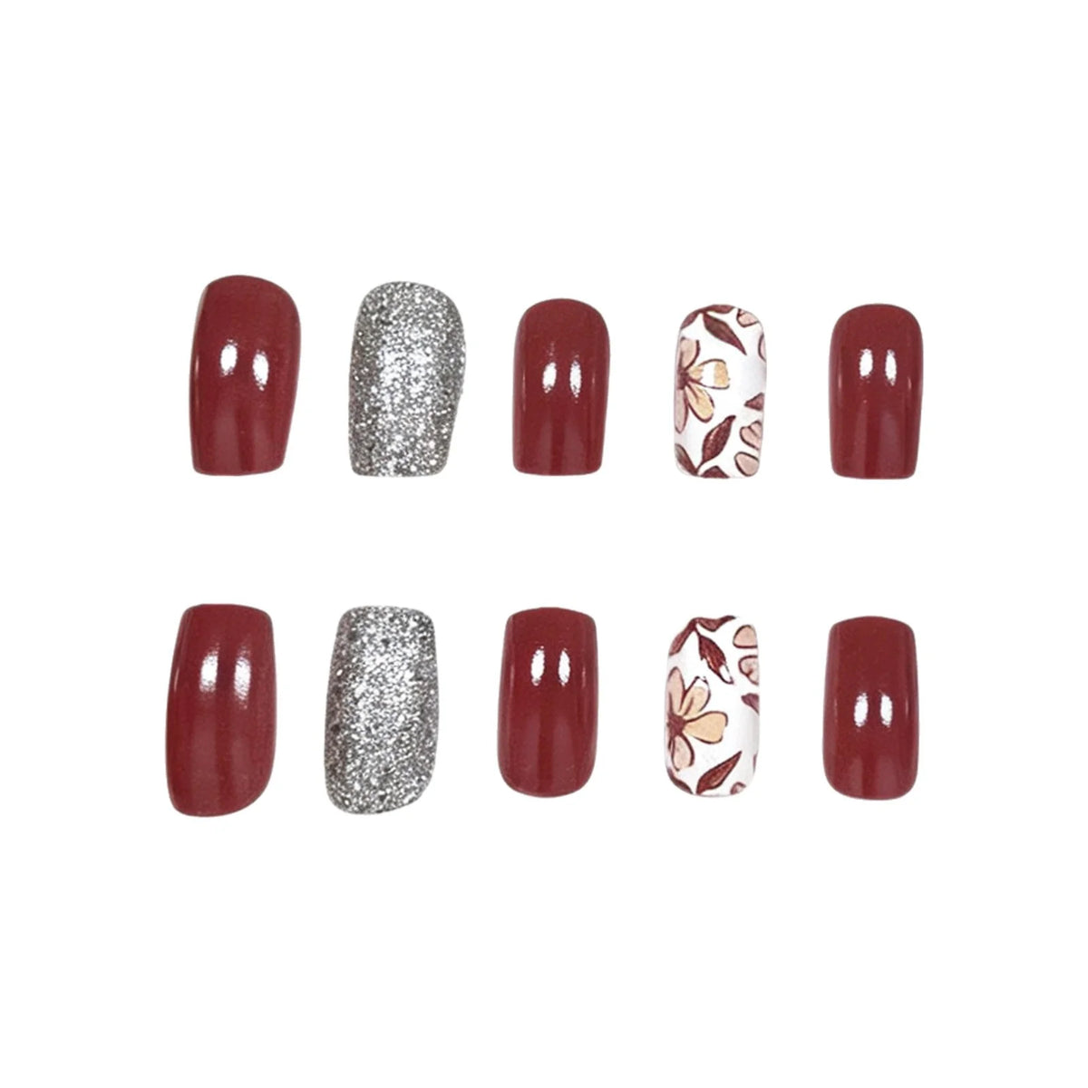 Press-On Nails Artistic Floral Glossy Set of 24
